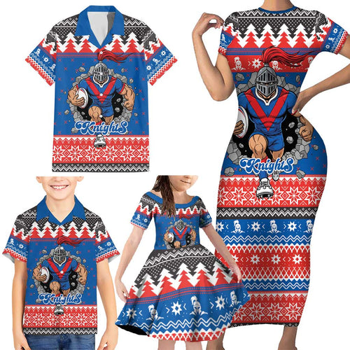 Merry Knights Newcastle Pride Personalised Family Matching Short Sleeve Bodycon Dress and Hawaiian Shirt Christmas Rugby League Spirit - Aussie Hoodie
