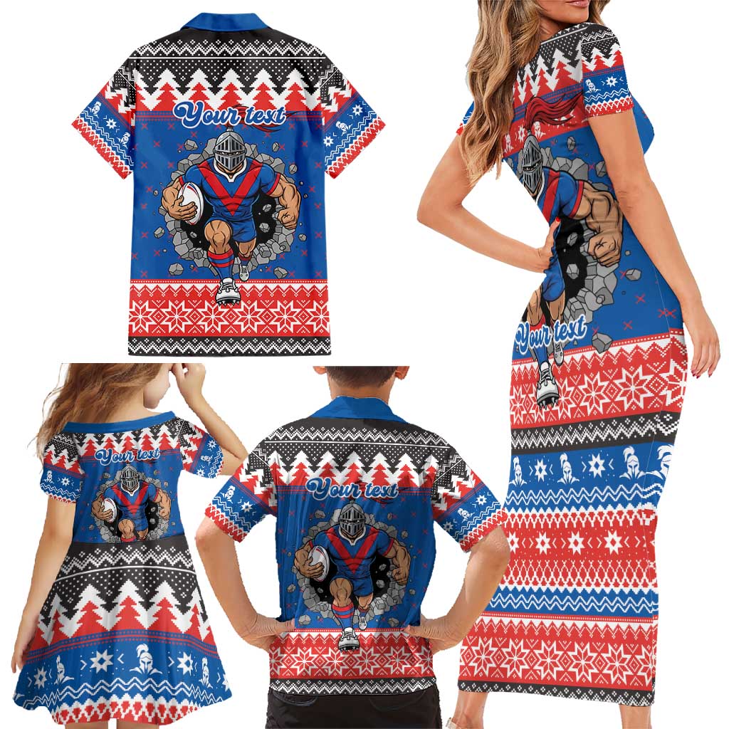 Merry Knights Newcastle Pride Personalised Family Matching Short Sleeve Bodycon Dress and Hawaiian Shirt Christmas Rugby League Spirit - Aussie Hoodie