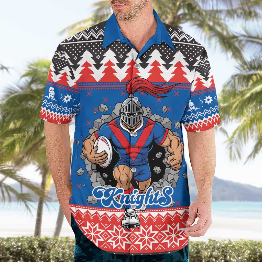 Merry Knights Newcastle Pride Personalised Hawaiian Shirt Christmas Rugby League Spirit - Aussie Hoodie