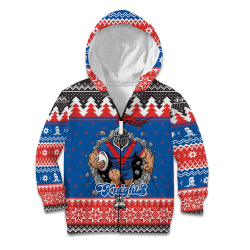 Merry Knights Newcastle Pride Personalised Kid Hoodie Christmas Rugby League Spirit - Aussie Hoodie