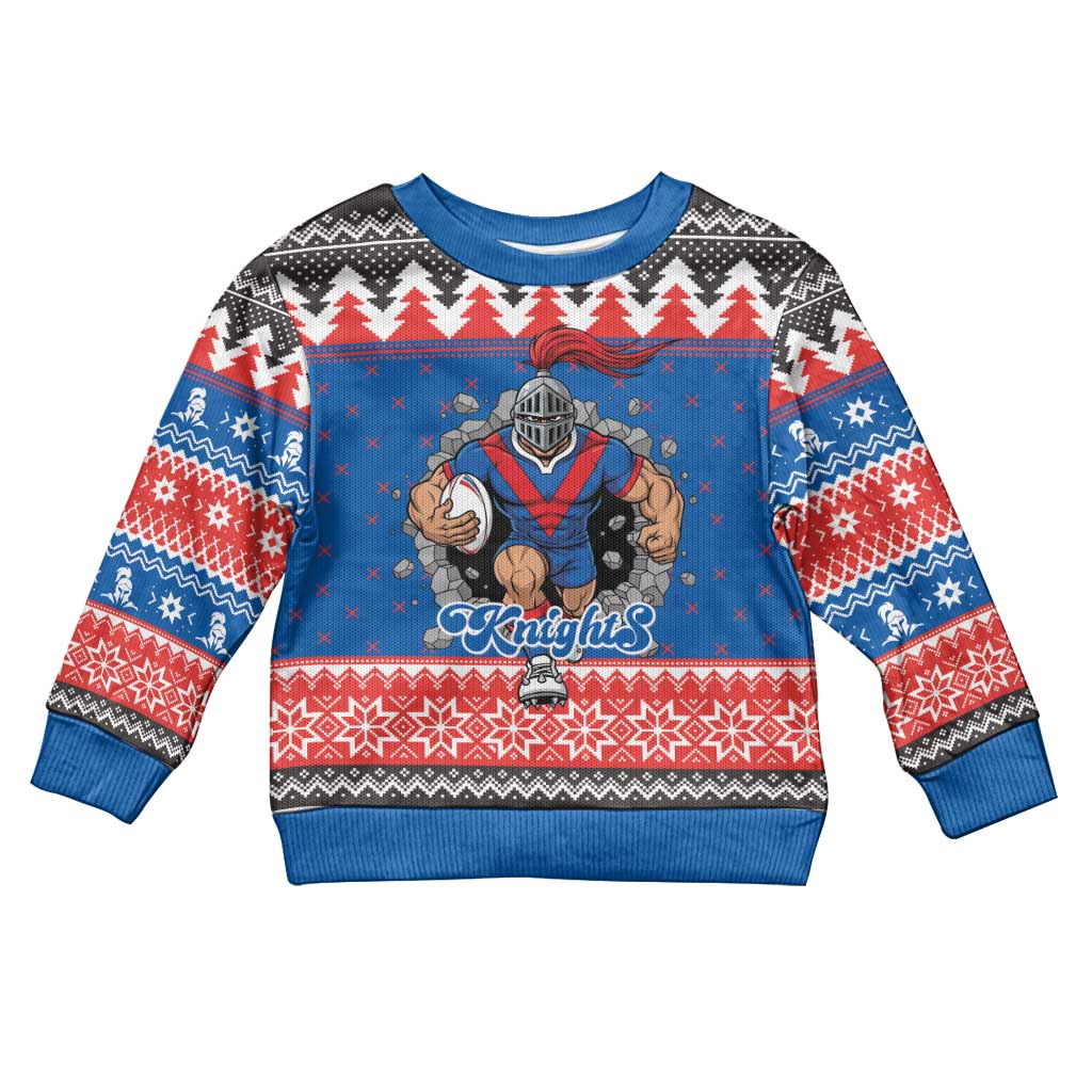 Merry Knights Newcastle Pride Personalised Kid Ugly Christmas Sweater Christmas Rugby League Spirit - Aussie Hoodie