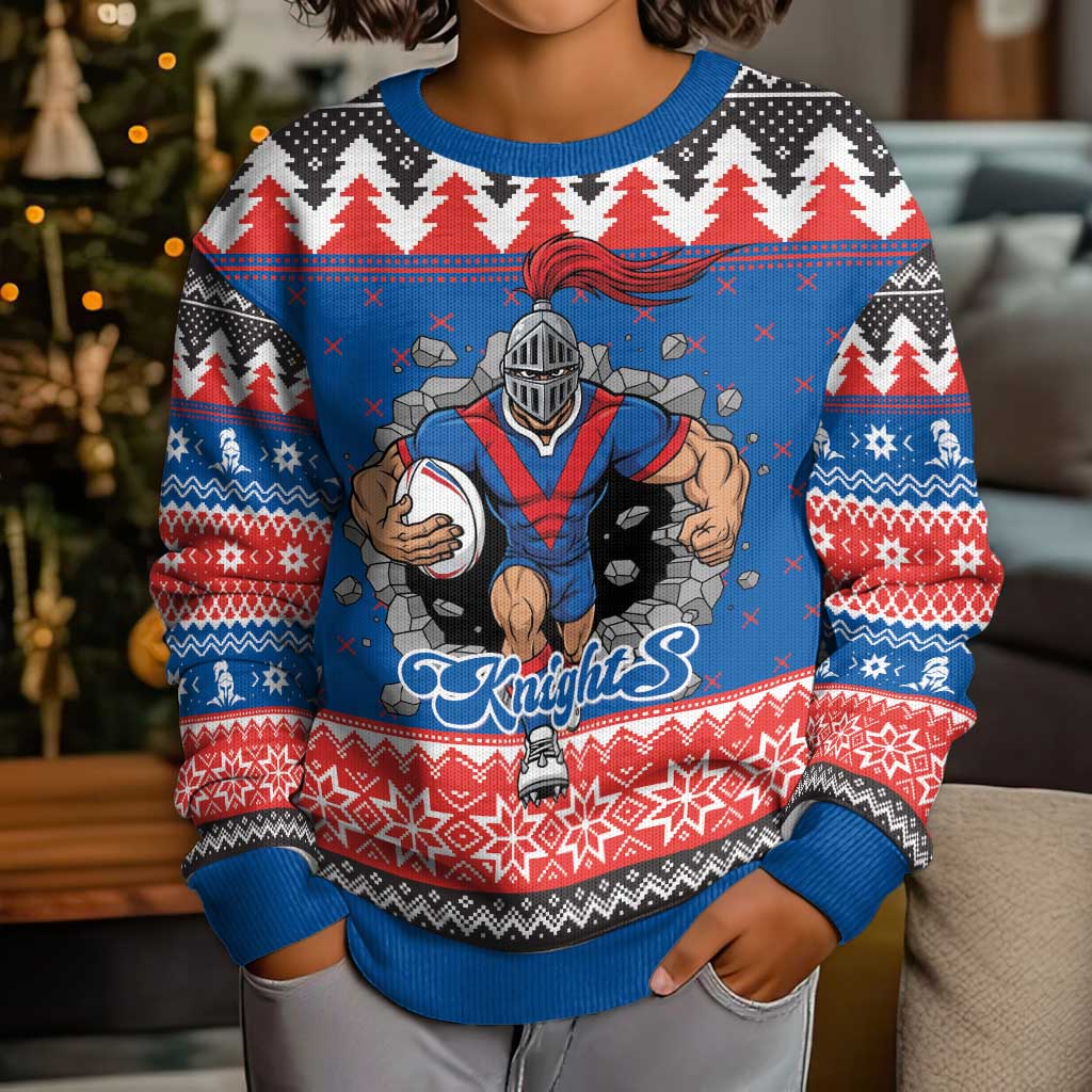 Merry Knights Newcastle Pride Personalised Kid Ugly Christmas Sweater Christmas Rugby League Spirit - Aussie Hoodie