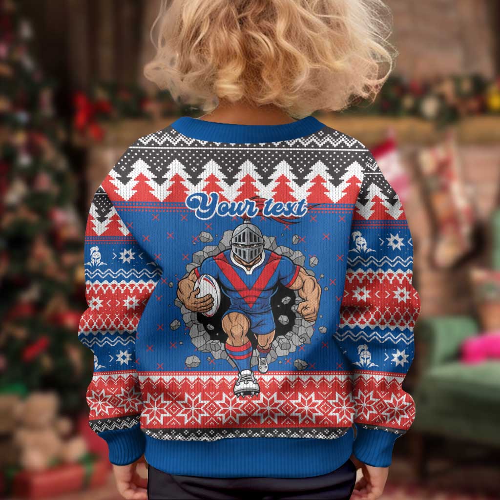 Merry Knights Newcastle Pride Personalised Kid Ugly Christmas Sweater Christmas Rugby League Spirit - Aussie Hoodie