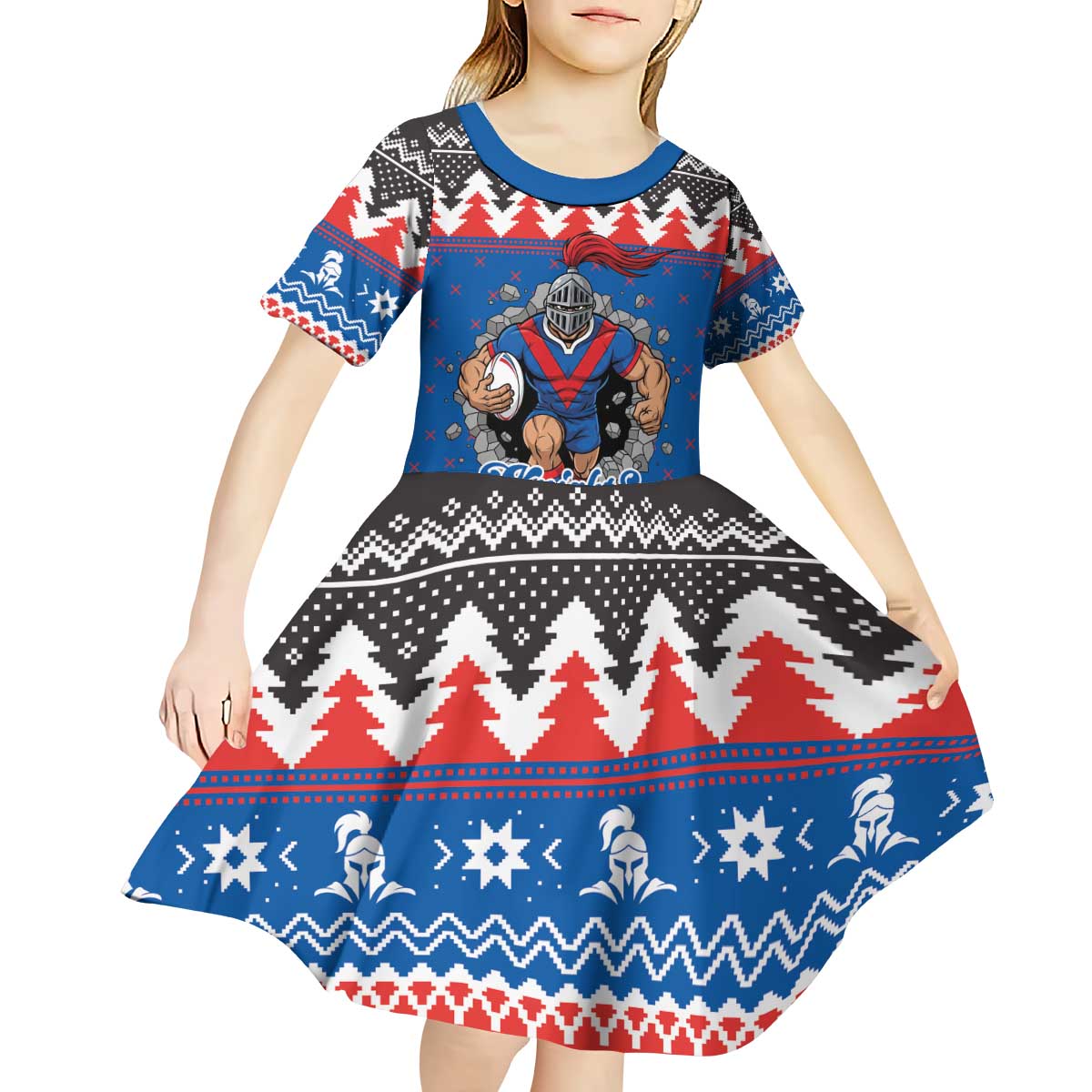 Merry Knights Newcastle Pride Personalised Kid Short Sleeve Dress Christmas Rugby League Spirit - Aussie Hoodie