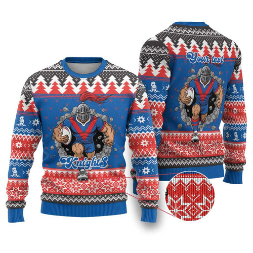 Merry Knights Newcastle Pride Personalised Ugly Christmas Sweater Christmas Rugby League Spirit - Aussie Hoodie