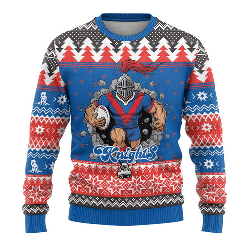 Merry Knights Newcastle Pride Personalised Ugly Christmas Sweater Christmas Rugby League Spirit - Aussie Hoodie