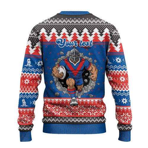 Merry Knights Newcastle Pride Personalised Ugly Christmas Sweater Christmas Rugby League Spirit - Aussie Hoodie