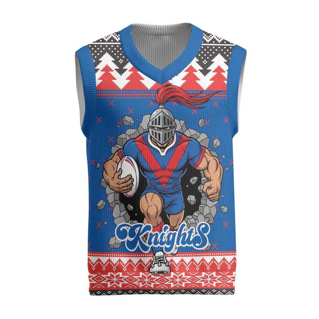Merry Knights Newcastle Pride Personalised Christmas Knitted V-Neck Vest Christmas Rugby League Spirit - Aussie Hoodie