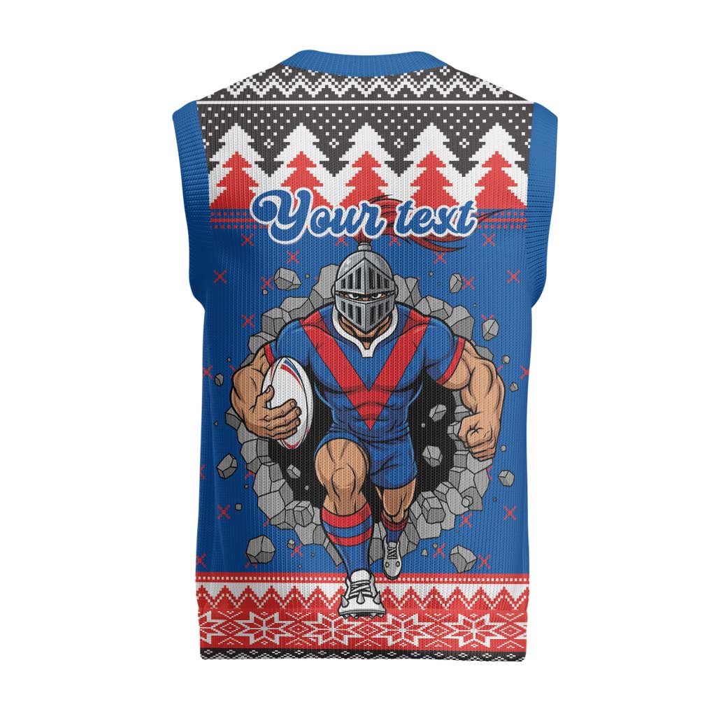 Merry Knights Newcastle Pride Personalised Christmas Knitted V-Neck Vest Christmas Rugby League Spirit - Aussie Hoodie