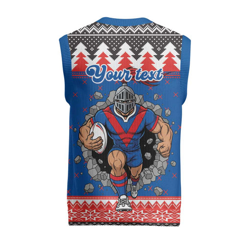 Merry Knights Newcastle Pride Personalised Christmas Knitted V-Neck Vest Christmas Rugby League Spirit - Aussie Hoodie