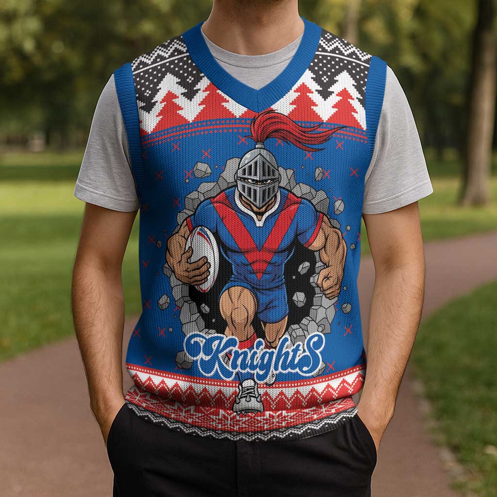 Merry Knights Newcastle Pride Personalised Christmas Knitted V-Neck Vest Christmas Rugby League Spirit - Aussie Hoodie