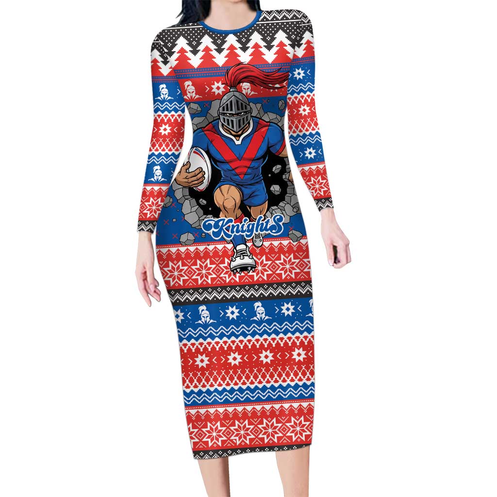 Merry Knights Newcastle Pride Personalised Long Sleeve Bodycon Dress Christmas Rugby League Spirit - Aussie Hoodie