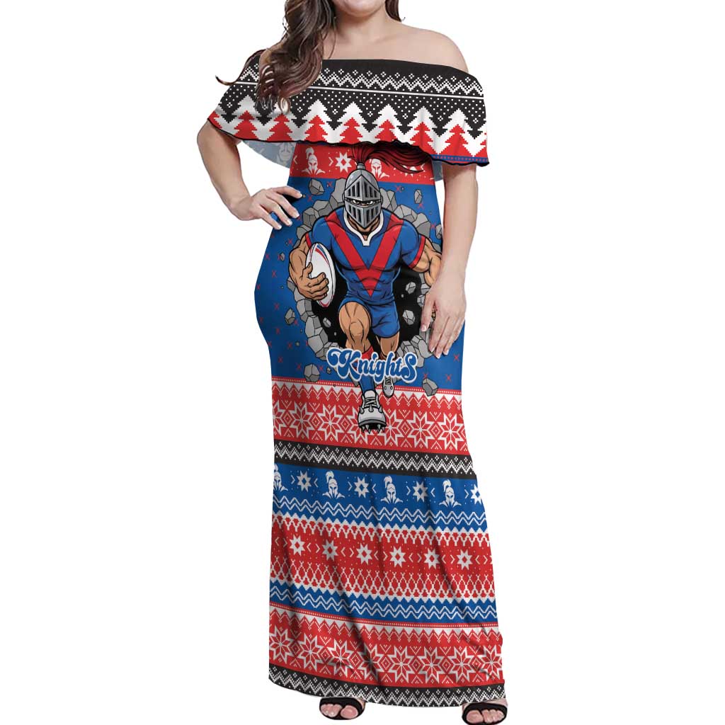 Merry Knights Newcastle Pride Personalised Off Shoulder Maxi Dress Christmas Rugby League Spirit - Aussie Hoodie