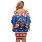 Merry Knights Newcastle Pride Personalised Off Shoulder Short Dress Christmas Rugby League Spirit - Aussie Hoodie