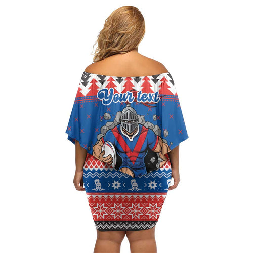 Merry Knights Newcastle Pride Personalised Off Shoulder Short Dress Christmas Rugby League Spirit - Aussie Hoodie