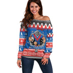 Merry Knights Newcastle Pride Personalised Off Shoulder Sweater Christmas Rugby League Spirit - Aussie Hoodie