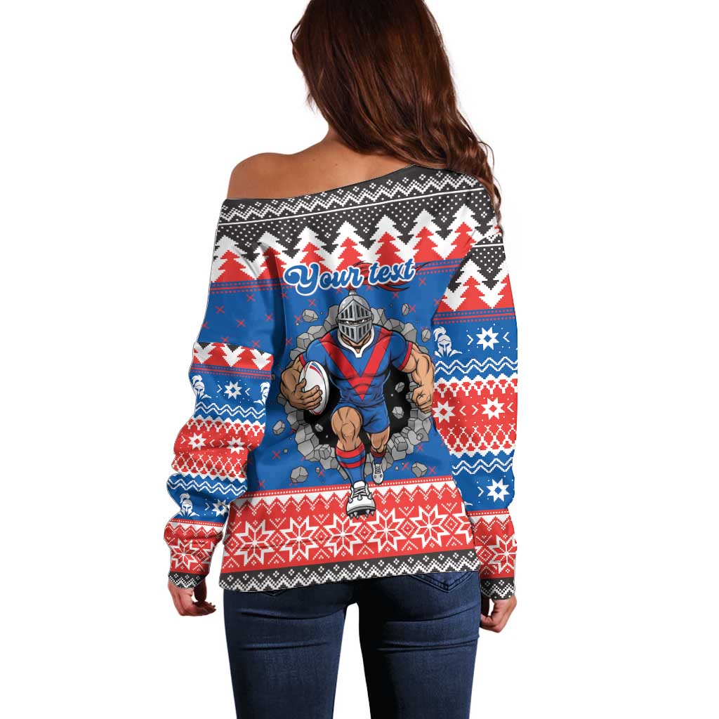 Merry Knights Newcastle Pride Personalised Off Shoulder Sweater Christmas Rugby League Spirit - Aussie Hoodie