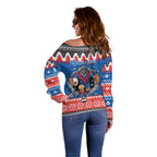 Merry Knights Newcastle Pride Personalised Off Shoulder Sweater Christmas Rugby League Spirit - Aussie Hoodie