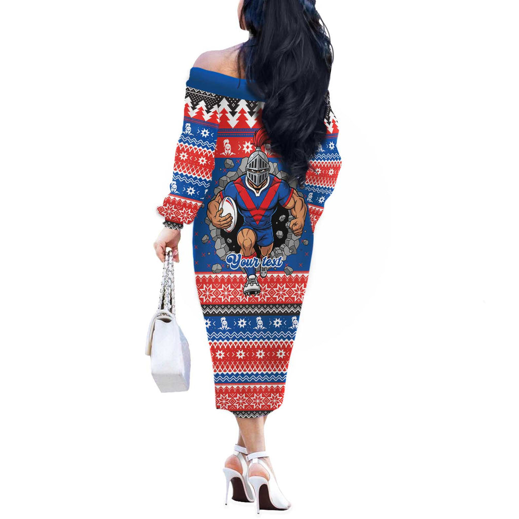 Merry Knights Newcastle Pride Personalised Off The Shoulder Long Sleeve Dress Christmas Rugby League Spirit - Aussie Hoodie