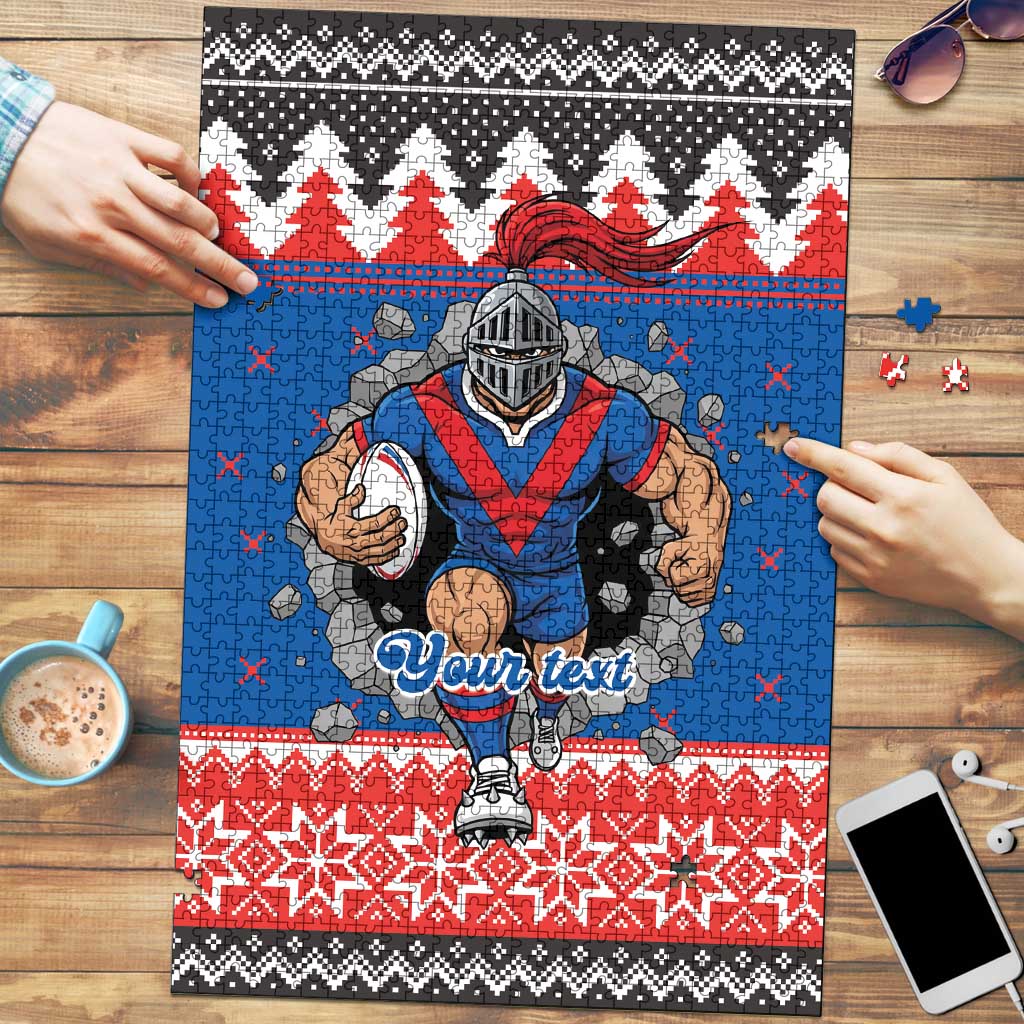 Merry Knights Newcastle Pride Personalised Puzzle Christmas Rugby League Spirit - Aussie Hoodie