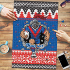 Merry Knights Newcastle Pride Personalised Puzzle Christmas Rugby League Spirit - Aussie Hoodie