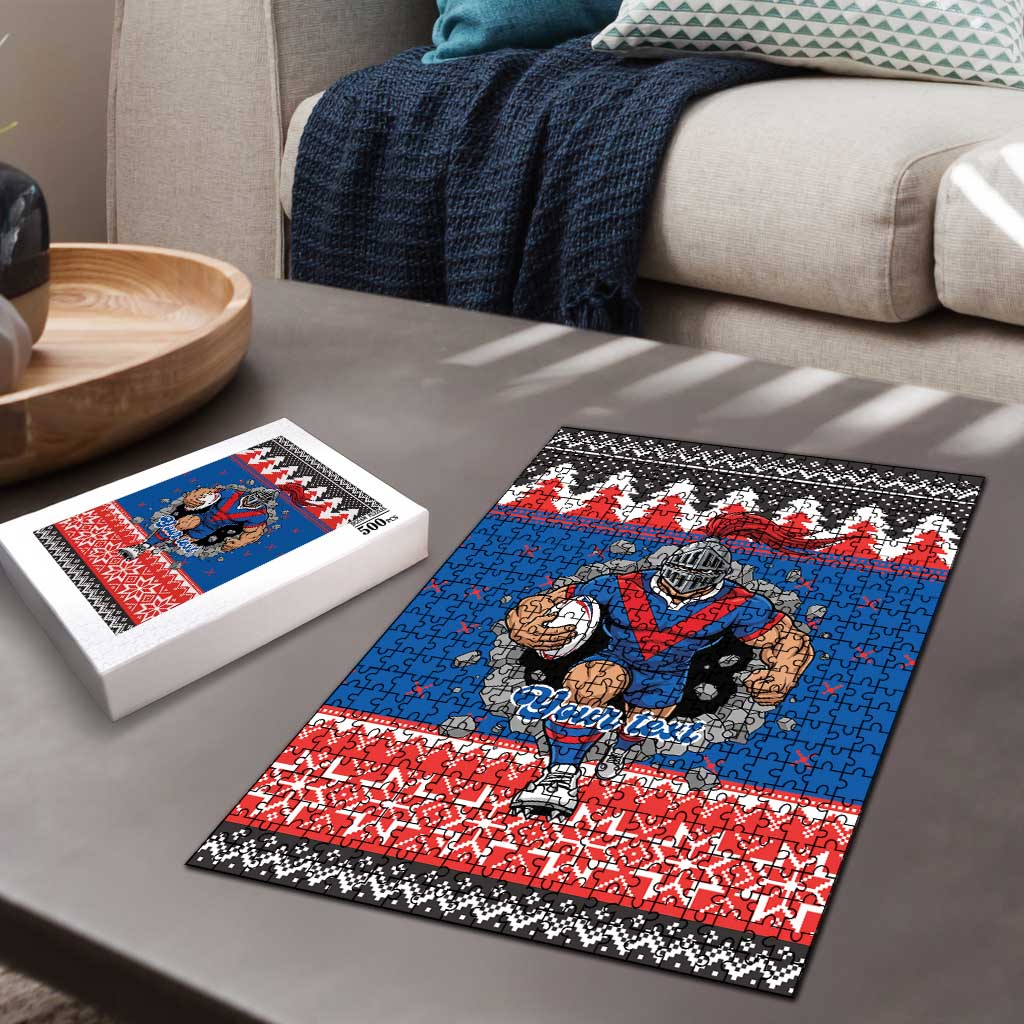 Merry Knights Newcastle Pride Personalised Puzzle Christmas Rugby League Spirit - Aussie Hoodie