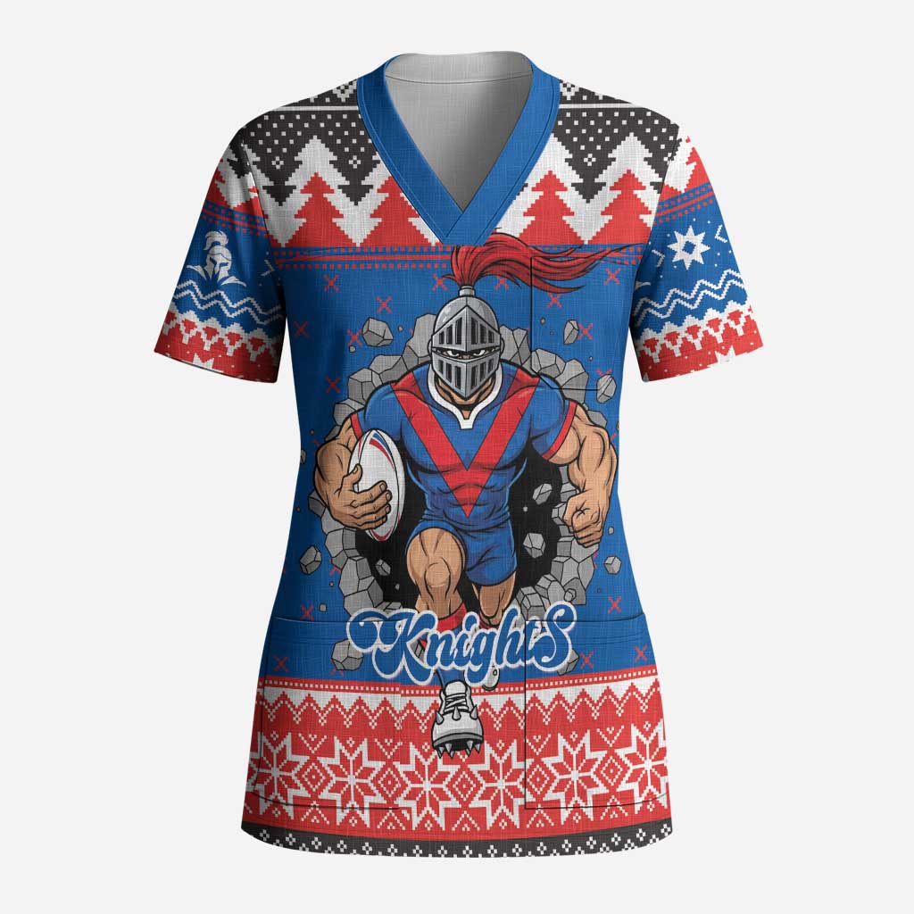 Merry Knights Newcastle Pride Personalised Scrub Top Christmas Rugby League Spirit - Aussie Hoodie