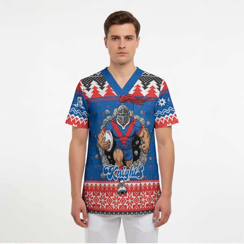 Merry Knights Newcastle Pride Personalised Scrub Top Christmas Rugby League Spirit - Aussie Hoodie