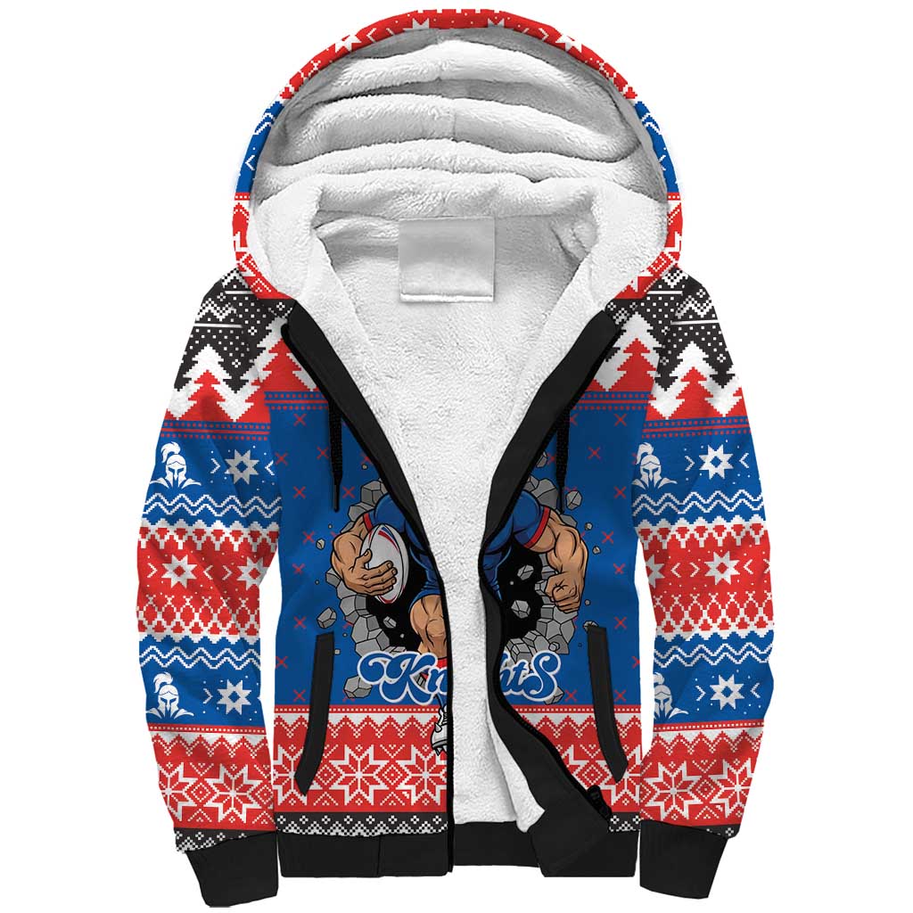 Merry Knights Newcastle Pride Personalised Sherpa Hoodie Christmas Rugby League Spirit - Aussie Hoodie