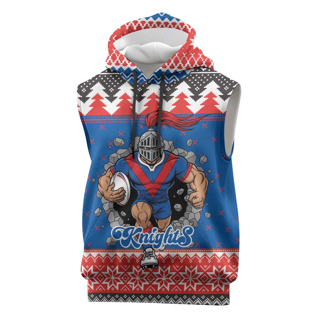 Merry Knights Newcastle Pride Personalised Sleeveless Hoodie Christmas Rugby League Spirit - Aussie Hoodie