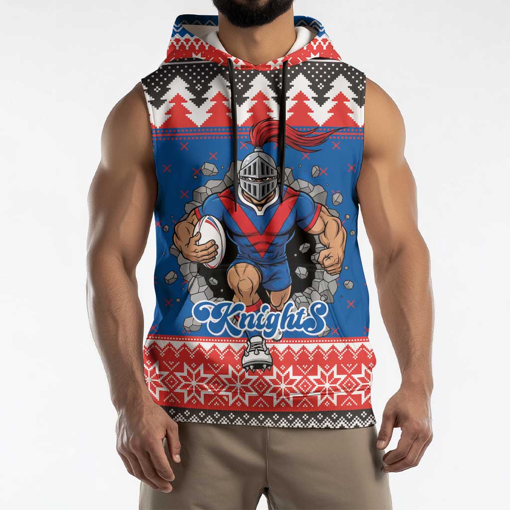 Merry Knights Newcastle Pride Personalised Sleeveless Hoodie Christmas Rugby League Spirit - Aussie Hoodie