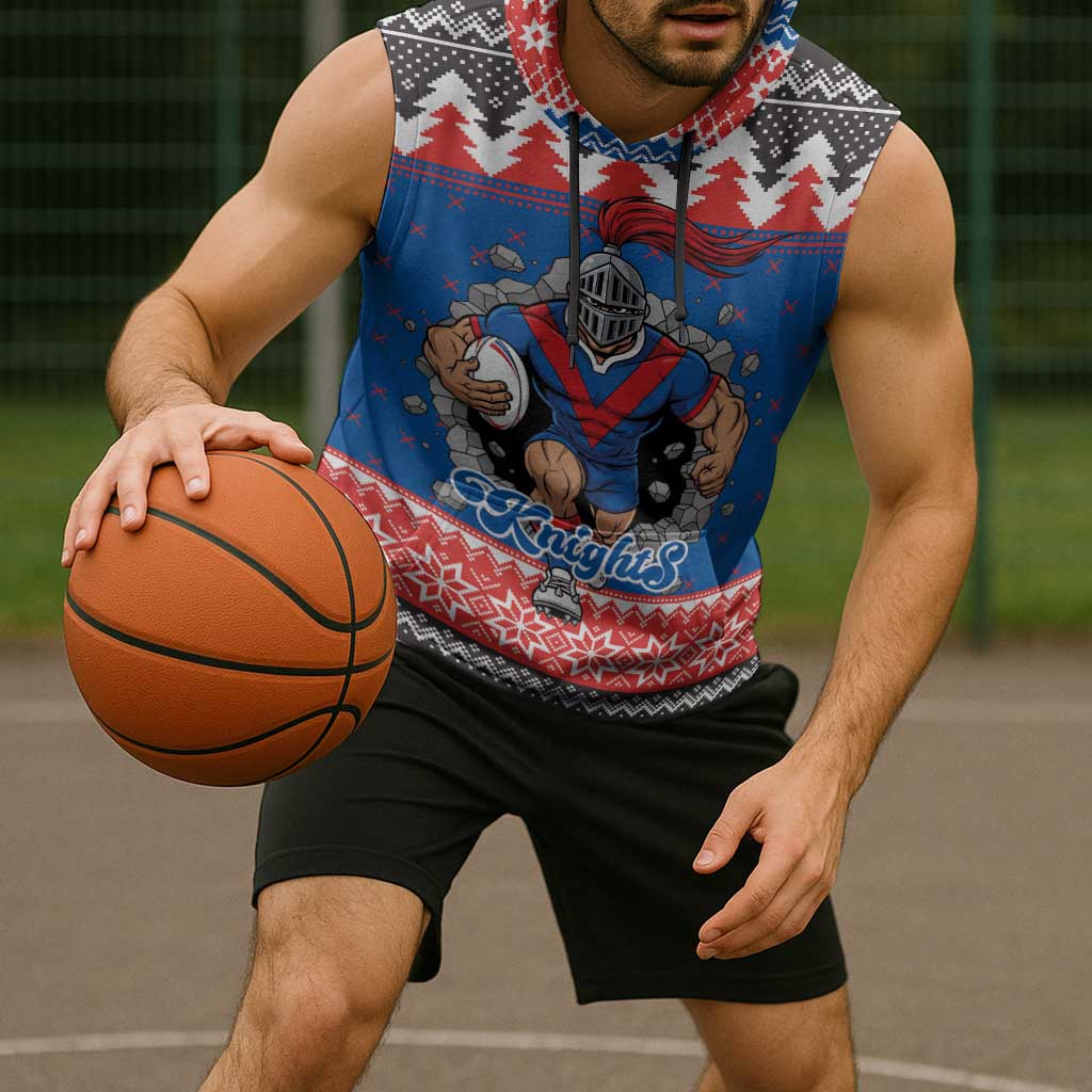 Merry Knights Newcastle Pride Personalised Sleeveless Hoodie Christmas Rugby League Spirit - Aussie Hoodie