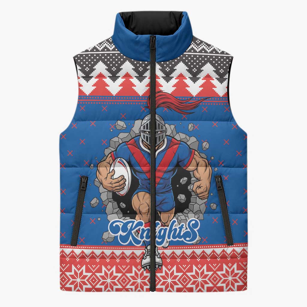 Merry Knights Newcastle Pride Personalised Sleeveless Puffer Jacket Christmas Rugby League Spirit - Aussie Hoodie