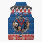 Merry Knights Newcastle Pride Personalised Sleeveless Puffer Jacket Christmas Rugby League Spirit - Aussie Hoodie