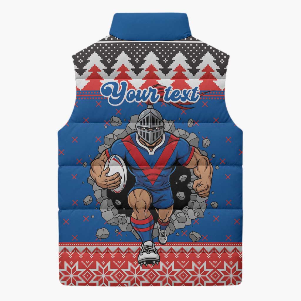 Merry Knights Newcastle Pride Personalised Sleeveless Puffer Jacket Christmas Rugby League Spirit - Aussie Hoodie