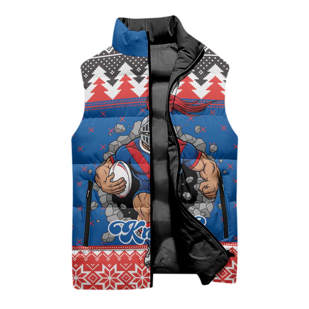Merry Knights Newcastle Pride Personalised Sleeveless Puffer Jacket Christmas Rugby League Spirit - Aussie Hoodie