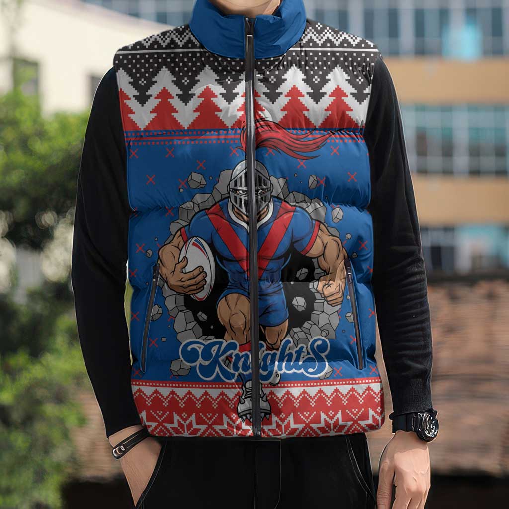 Merry Knights Newcastle Pride Personalised Sleeveless Puffer Jacket Christmas Rugby League Spirit - Aussie Hoodie