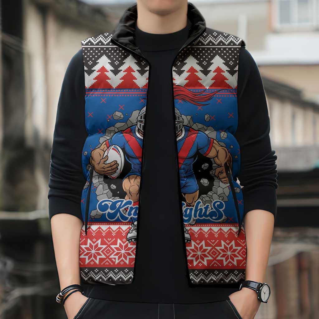 Merry Knights Newcastle Pride Personalised Sleeveless Puffer Jacket Christmas Rugby League Spirit - Aussie Hoodie