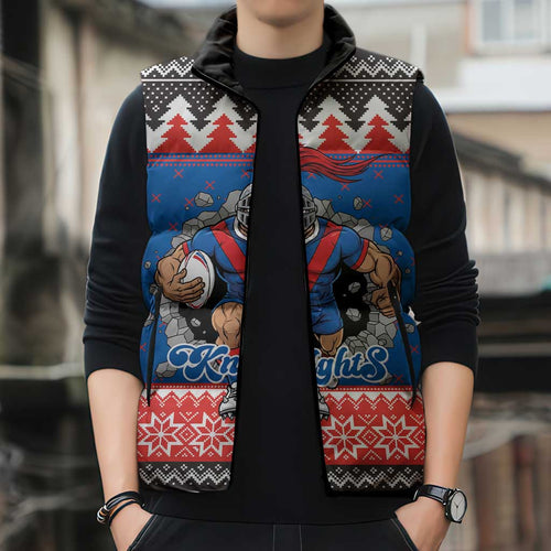 Merry Knights Newcastle Pride Personalised Sleeveless Puffer Jacket Christmas Rugby League Spirit - Aussie Hoodie
