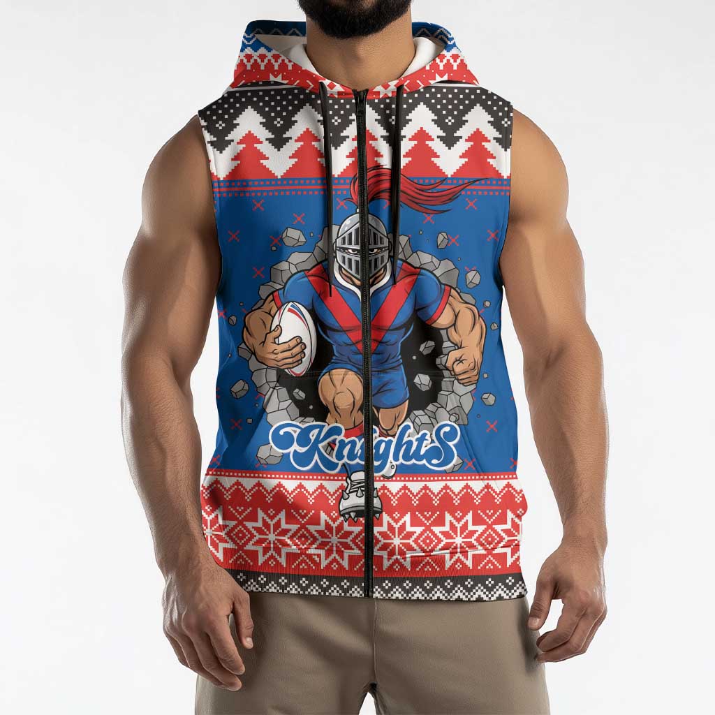 Merry Knights Newcastle Pride Personalised Sleeveless Zip Hoodie Christmas Rugby League Spirit LT9