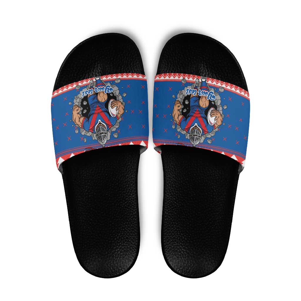 Merry Knights Newcastle Pride Personalised Slide Sandals Christmas Rugby League Spirit - Aussie Hoodie
