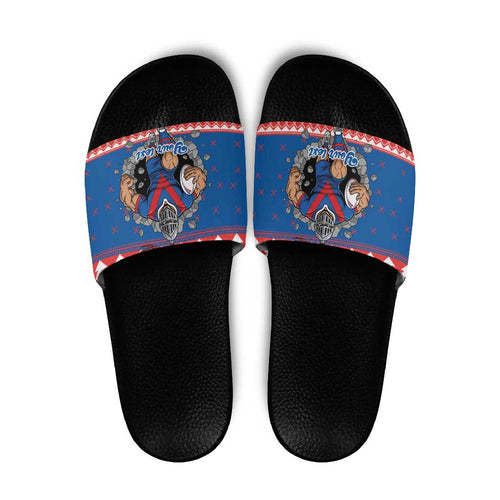 Merry Knights Newcastle Pride Personalised Slide Sandals Christmas Rugby League Spirit - Aussie Hoodie