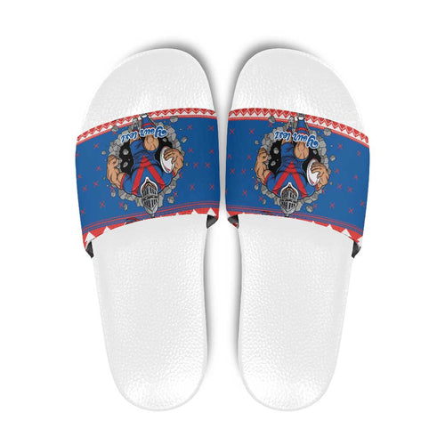 Merry Knights Newcastle Pride Personalised Slide Sandals Christmas Rugby League Spirit - Aussie Hoodie