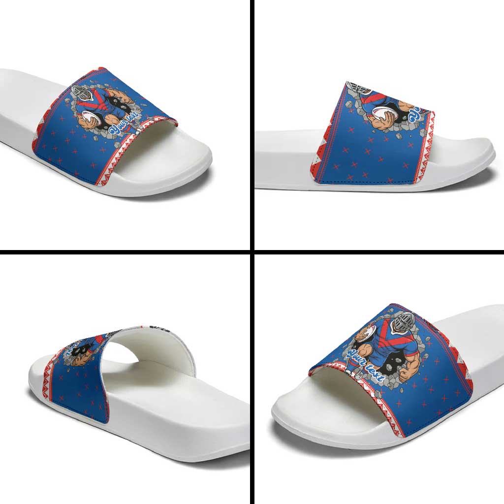 Merry Knights Newcastle Pride Personalised Slide Sandals Christmas Rugby League Spirit - Aussie Hoodie