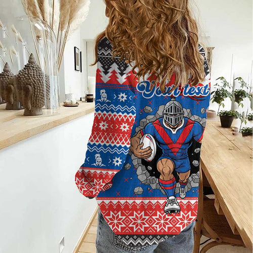 Merry Knights Newcastle Pride Personalised Women Casual Shirt Christmas Rugby League Spirit - Aussie Hoodie