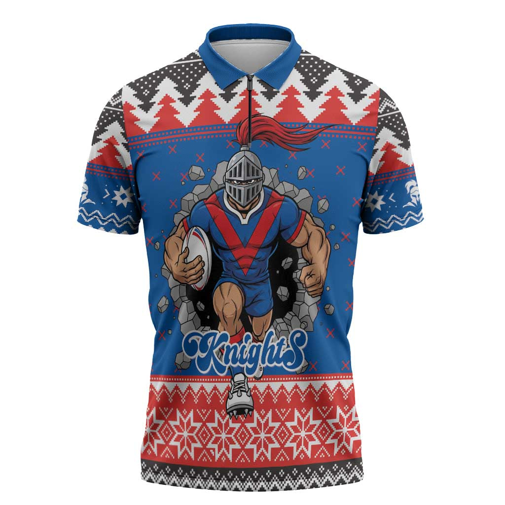 Merry Knights Newcastle Pride Personalised Zipper Polo Shirt Christmas Rugby League Spirit - Aussie Hoodie