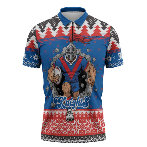 Merry Knights Newcastle Pride Personalised Zipper Polo Shirt Christmas Rugby League Spirit - Aussie Hoodie