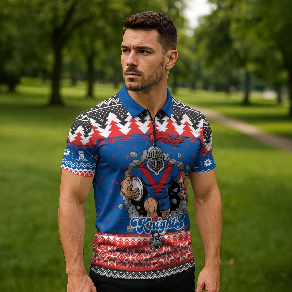 Merry Knights Newcastle Pride Personalised Zipper Polo Shirt Christmas Rugby League Spirit - Aussie Hoodie