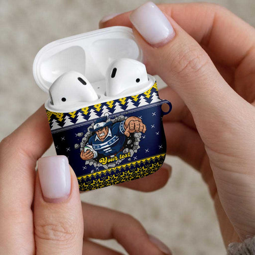 Merry Queensland Cowboys Personalised AirPods Case Christmas Rugby League Spirit - Aussie Hoodie