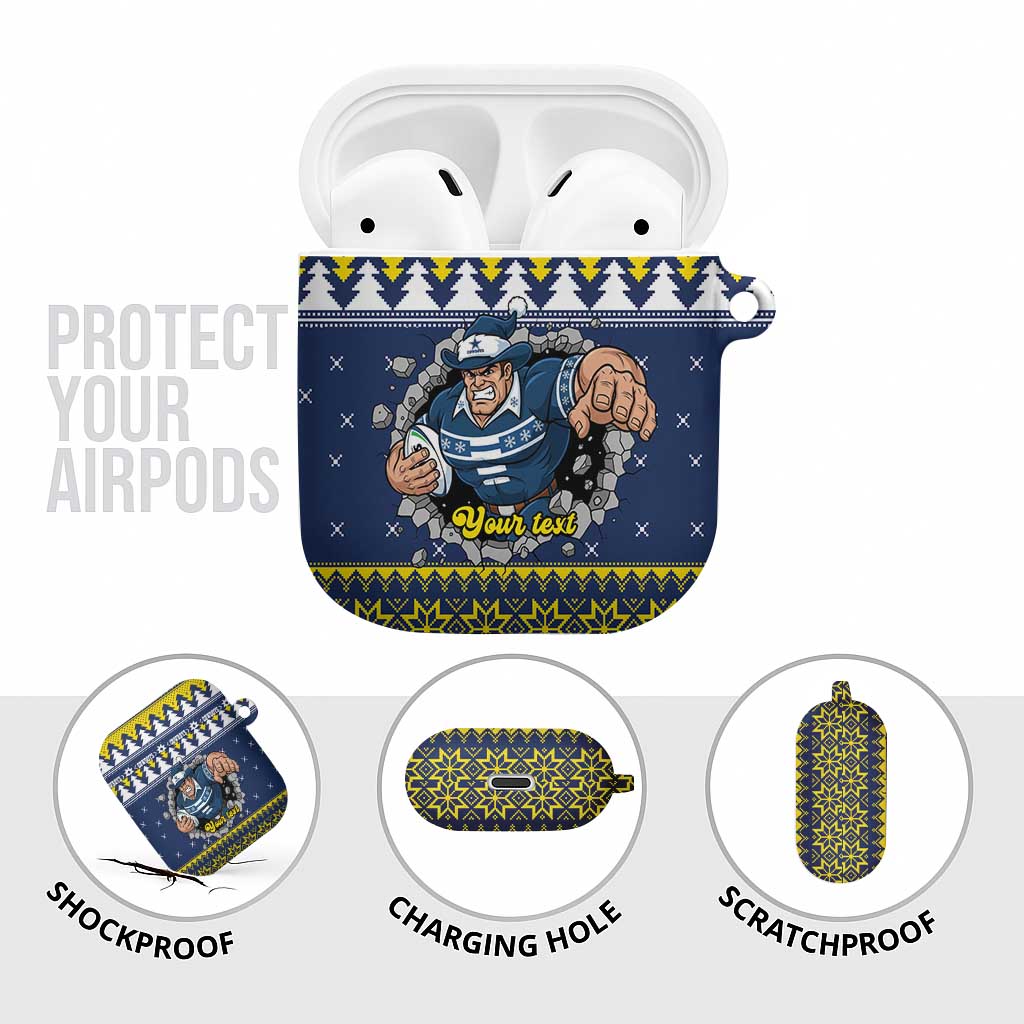 Merry Queensland Cowboys Personalised AirPods Case Christmas Rugby League Spirit - Aussie Hoodie